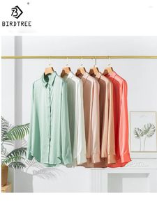 Chemisier Birdtree pour femmes, chemise 93% soie de mûrier, 7% élasthanne, col bas, bas boutonné, haut printemps/été 2024, T38146QD