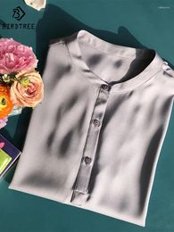 Blouses pour femmes Birdtree Stand Coug Long Sleeve 19,5 mm 92,3% Vraie Silk Shirt for Women Elegant Fashion 2024 Spring Tops T41573QM