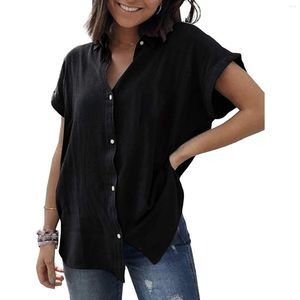 Blouses voor dames zwart shirt dames top casual witte katoenen linnen shirts shirts shirts korte mouw raspel zomer blouse dames pocket strand tops kleding