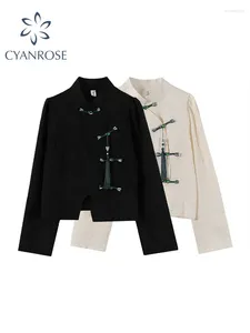 Damesblouses Zwarte shirts en blouse 90s Y2k Vintage Harajuku Jaren 2000 Chinese stijl Elegant shirt met lange mouwen Topkleding Herfst 2024