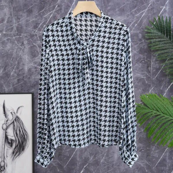 Blusas De Mujer camisa negra con estampado De mil pájaros Mujer otoño luz manga larga estilo francés Top Mujer Camisas De Mujer