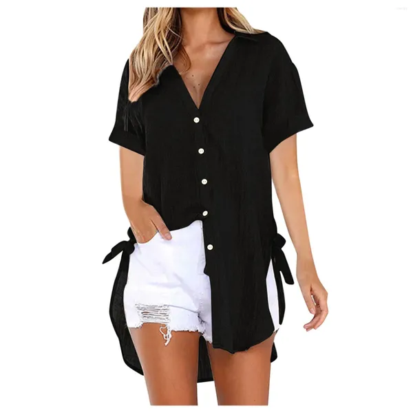 Chemisier femme robe chemisier dames longue t-shirt ample coton bouton mi-long Shir manteau tunique Style coréen vêtements