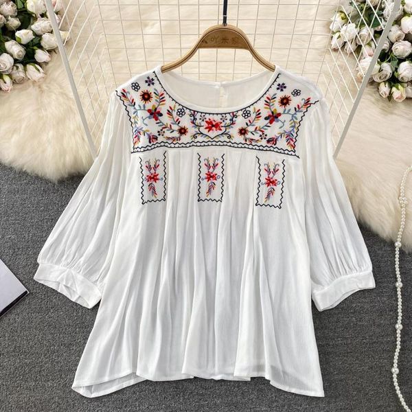 Blusas de mujer blusa para mujeres indie folk blusas mujer de moda 2023 verano bordado vintage blusa feminina lino de algodón manga larga