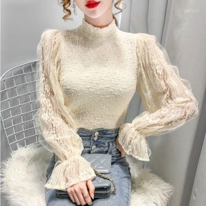 Women's Blouses Blouse Women 2023 Fashion Lace Splicing Lange Mouw Shirt Sexy Cutout Slim Top Blusas Mujer de Moda