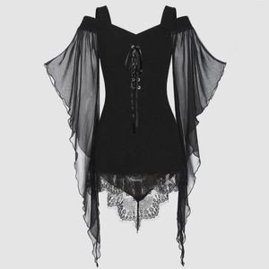 Damesblouses Blouse Dames Gothic Criss Cross Lace Insert Vlindermouwen T-shirt Tops Dames Plus Size Stiksels Middeleeuws kostuum