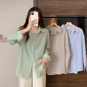 Blusas para mujer, blusa para mujer, moda coreana, camisas de manga larga a rayas, ropa de calle elegante de diseñador de primavera