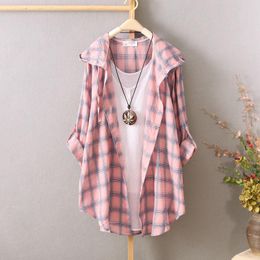 Blouse blouse dames shirt voor dames plaid dames losse lange mouw shirts hooded Harajuku streetwear jas blusas ropa de mujer e200