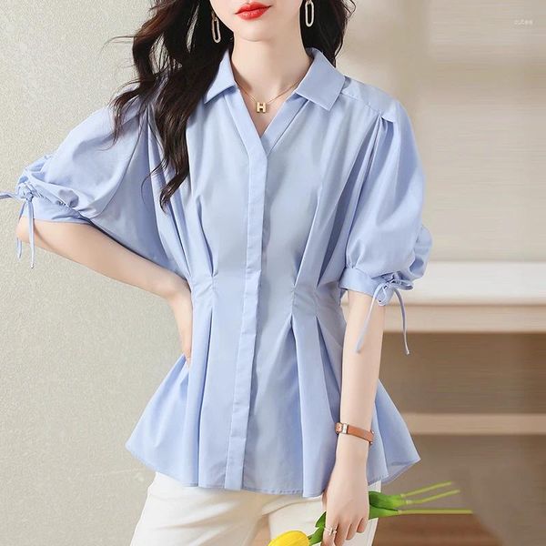 Blouses pour femmes Blouse Femmes printemps 2024 Office de mode Lady Korea Style Solid Mariffon Tripted Blusas Womens Tops et