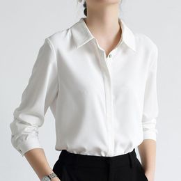 Blouses Blue Chiffon White Shirt voor dames 2023 Zwart lange mouw Elegante mode V-hals Solid Vintage Top Blusas Femininas 1107