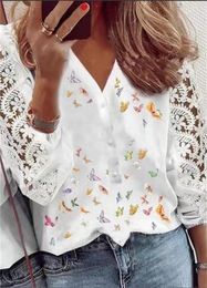 Blouses pour femmes Blusas Para Mujer printemps solide bouton dentelle épissure femmes petit haut blanc De Bonitas Y Baratas