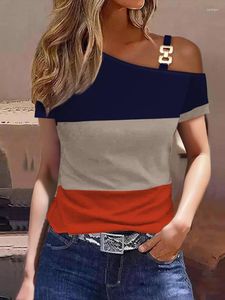 Dames blouses blusas para mujer vrouwen zomerstreep een schouder korte mouw casual blouse tops t-shirt losse elegante dame kleding 2023