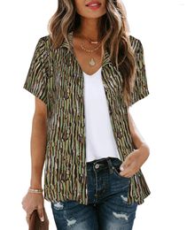 Blouses pour femmes Bohemian Beach Holiday Chemit Blouse femme Fashion Short Sleeve Button Shirts Summer Casual Loose Striped Print Blusas Tops
