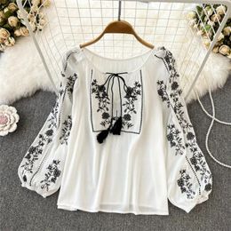 Damesblouses Boho Kleding Vintage Blouse Wit Shirt Dames Tops Designer Lantaarnmouwen Embrodiery Shirts Blusa Mujer De 2023