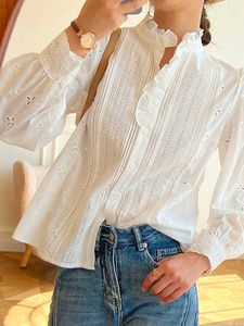 Blouses voor dames Boho Inspired Elegant Office Ladies Shirt 2023 Spring Summer Women Tops Long Sleeve Eyelet White Cotton Blouse