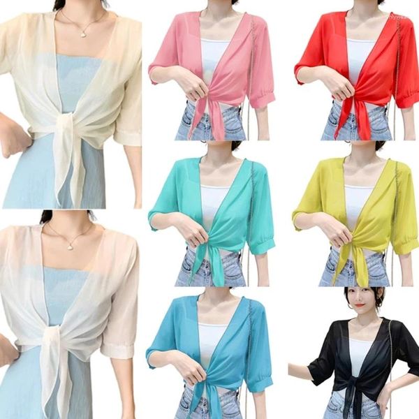 Blusas para mujeres Boleros encogiéndose de hombros Cardigans casuales chifones chifones chaquetas kimonos flojo encubrimiento de chal liviano para vestido de noche