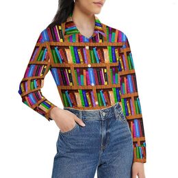 Damesblouses Boeken Bibliotheekblouse Lange mouw Boekenplank Kleurrijke Kawaii Vrouw Koreaanse mode Oversized shirt Design Top Verjaardagscadeau