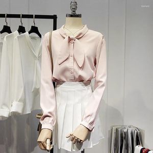 Chemisier à nœud pour femmes, Design Sense des années 90, fille épicée Y2K, Baggy, Style français, mode automne rétro rose, haut de gamme en mousseline de soie