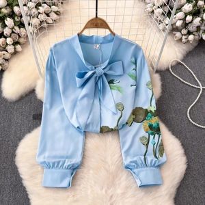 Blusas para mujeres Bow Floral Fashion For For Women Manga larga V-Eck Casual Blouse Blasas Corea Dropsion de verano