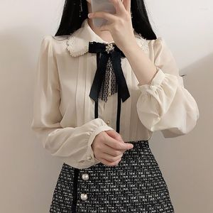 Blouses Bow Pink Shirt Women 2023 Spring dames schattige tops preppy stijl vintage Japaneses Korea knop elegante formele shirts blouse