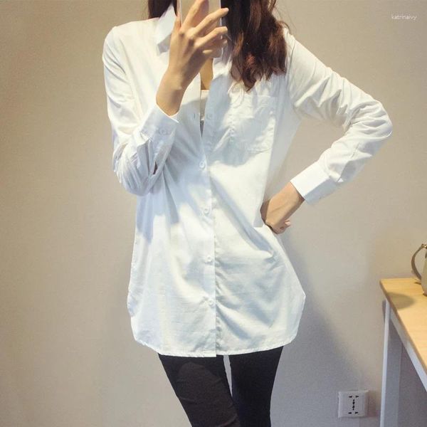 Blouses pour femmes Style Boyfriend Chemise blanche Femmes Casual Loose Tops Brand Design Full Sleeve Turn-Down Collar Contton Long Blouse