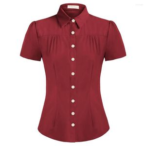 Chemisiers pour femme BP Chemise pour femme Robe unie Taille définie Manches courtes d'été Coupe ajustée Boutonnée Décontractée Patte de boutonnage Ourlet arrondi Tops