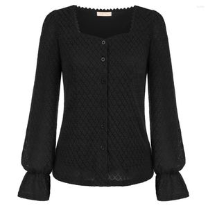 Dames blouses bp dames vintage kanten tops gepofte square mouw square sweetheart nek knop-up verkocht holte shirts kantoor dame werkkleding