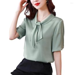 Blouses pour femmes Qualité de luxe Luxury Femmes Silk Silk Shirt Elegant Office Lace Up Scarf Colli