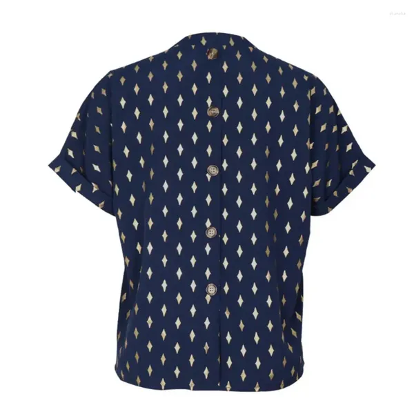 Blusas de mujer Camisa estampada transpirable Túnica elegante con cuello en V Tops de verano con volantes de patrón de rombos para A