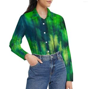 Damesblouses Felgroen Bosblouse Lange mouwen Abstracte Blur Print Kantoorwerk Casual Oversized shirts Designkleding Cadeau-idee