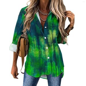 Damesblouses Heldergroen Bos Casual blouse Lange mouwen Abstract Blur Print Kawaii Lady Basic Oversized Shirt Aangepaste Top Cadeau idee