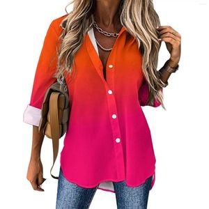 Damesblouses Heldere ombre-printblouse Dames Neon Oranje Roze Informeel Ruim Lente Lange mouw Retro Shirts Grafisch Groot formaat 2XL 3XL