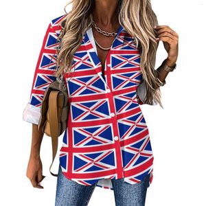 Damesblouses Britse vlag losse blouse Unie vlaggen print streetwear oversize vrouwelijke esthetische shirts met lange mouwen lente aangepaste tops