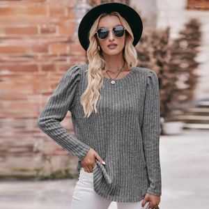 Damesblouses Bubble Sleeve Dames Top Gezellige halflange dieptepunt T-shirt Zacht Warm Herfst/winter Met draadtextuur