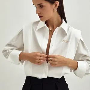 Blouses pour femmes Business Femmes Chemises 2024 Polo à manches longues Polo Blouse blanche Blouse Texture de coton Tissu