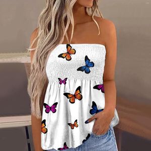 Women's Blouses Butterfly Camis Strapless tanktop Women Losse mouwloze shirt blouse zomervakantie vakantie Bandeau Smocked Tube Tanks