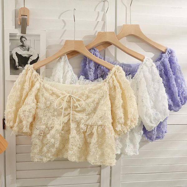 Chemisiers pour femmes papillon pour femmes chemise femme chemisier à manches courtes épaules dénudées Blusas doux coréen cordon haut court goutte