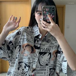 Boulons pour femmes bouton de chemise japonaise anime one morceau Luffy Manga Vêtements d'été Blouse d'été pour femmes filles féminines harajuku vêtements