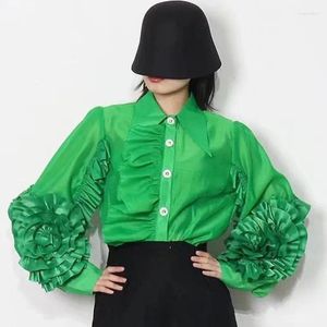 Blouses pour femmes Camisas Mujer Design de manche de fleurs tridimensionnelle des chemises à ébauche
