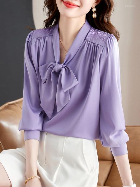 Blouses pour femmes Camisas Y Blusas Automne Chemises à manches longues Mujer Elegantes Bow Collar Tops Blusa Mada 2023 Mode coréenne Chemise Bureau