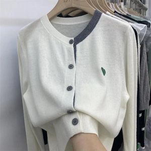 Blusas de mujer Cárdigan suéter elegante Otoño Invierno tejido con un solo pecho cuello redondo Color a juego manga larga elástica