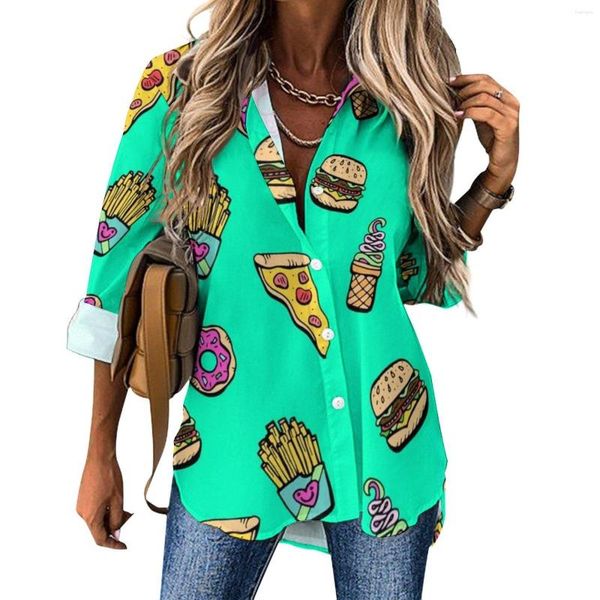 Blouses pour femmes Cartoon Ice Loose Blouse Foodie pour Yo Bootie Classique Surdimensionné Femmes À Manches Longues Chemises Élégantes Printemps Haut Personnalisé