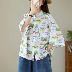 Damesblouses Cartoon bedrukte shirts Dames Casual losse schouder Collapse Half shirt Koreaanse stijl Nicheblouse Zomertrend Dunne Y2k-top