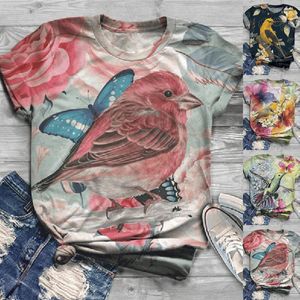 Women's Blouses Cartoon shirts voor vrouwen Kawaii korte mouw blouse shirt 2023 zomer vogel printen casual top grappige grafische tee tops