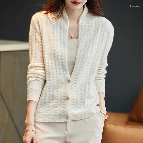 Cardigan en cachemire pour femmes, chemisiers, col en v, pull, veste, tricot fin et ample, vêtements d'extérieur, 2023