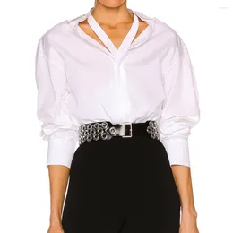 Женские блузки, повседневная летняя рубашка 2023, сексуальная свободная блузка с подвесным воротником, женская офисная одежда, рубашки на шнуровке
