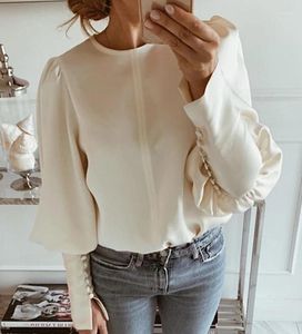 Chemisiers pour femmes Blouse décontractée femmes vêtements élégant col rond haut printemps été solide mince manches ballon tempérament hauts pull