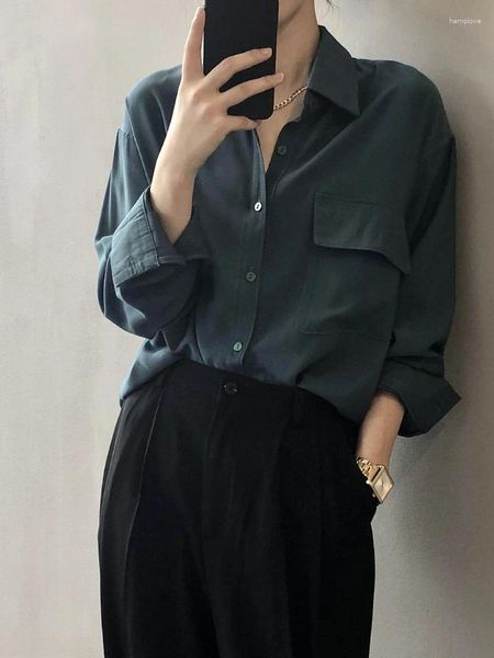 Blusas de mujer, camisas informales de algodón, cárdigan de estilo coreano, camisa de manga larga, blusa holgada con botones de empalme, moda femenina 2024