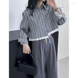Blusas femininas moda casual listrado botão para baixo camisa para mulher 2023 outono manga longa topos solto camisas de escritório em linha reta