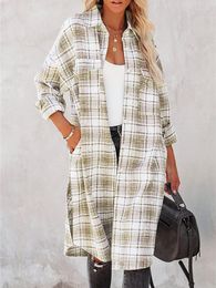 Chemisiers pour femmes revers décontracté à manches longues simple boutonnage haut veste vêtements d'extérieur femmes agneau polaire Plaid Patchwork Trench Coat