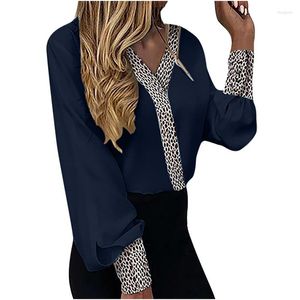 Damesblouses Informeel Luipaardprint Losse blouse Mode V-hals Kantoor Dame Overhemd Elegant Lange mouw Tops Vintage kleding Blusas 19177